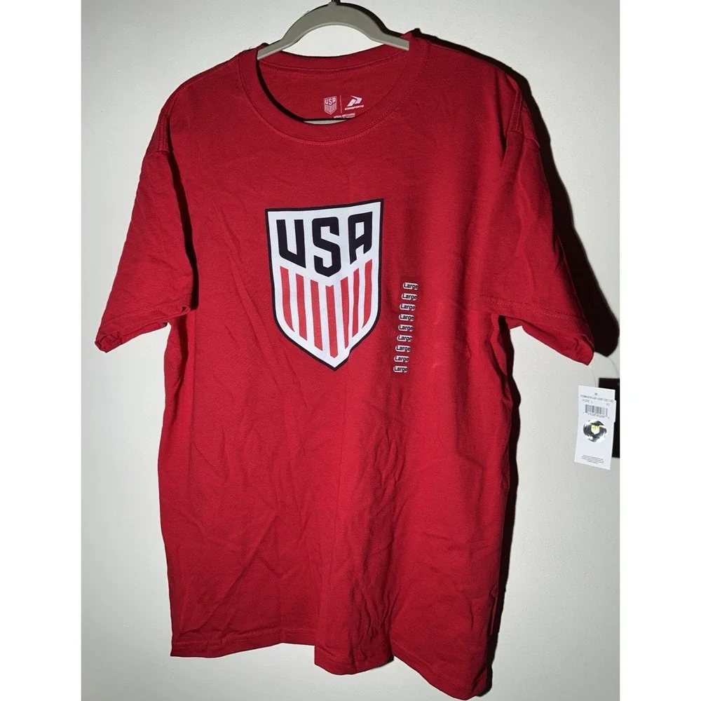 USA Official National Soccer Team Crest Red 100% Cotton Men's Size L NWT